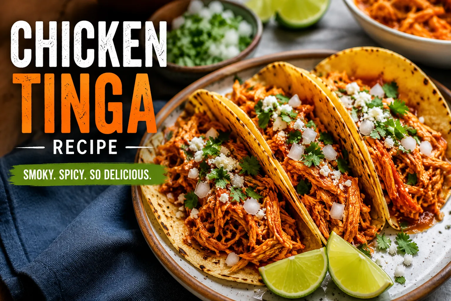 Authentic chicken tinga tacos with smoky chipotle shredded chicken